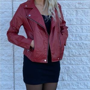 On sale!! New Dark red leather jacket, size small, brand shein
